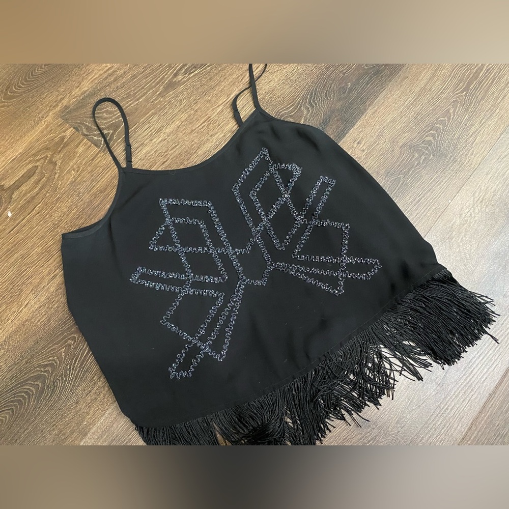 Embellished cami crop top with fringe